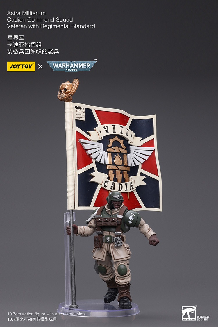 JoyToy Astra Militarum Cadian Command Squad Veteran with Regimental Standard 3 - JoyToy Mart
