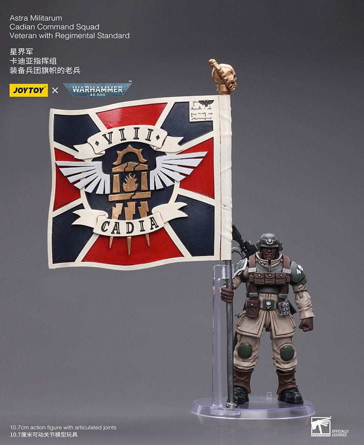 JoyToy Astra Militarum Cadian Command Squad Veteran with Regimental Standard 7 - JoyToy Mart